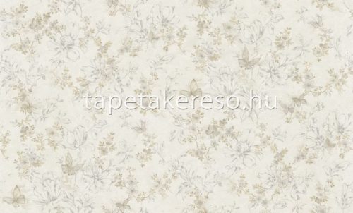Emiliana Parati Blumarine 5 vinyl, vlies anyagú fehér, arany, szürke, csillámos színű virágos, leveles, pillangós modern tapéta