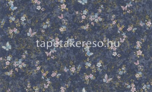Emiliana Parati Blumarine 5 vinyl, vlies anyagú kék, arany, rózsaszín, csillámos színű virágos, leveles, pillangós modern tapéta