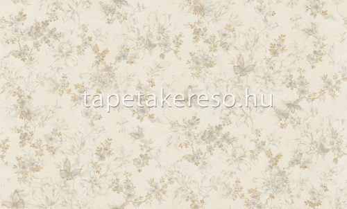 Emiliana Parati Blumarine 5 vinyl, vlies anyagú fehér, arany, szürke, csillámos színű virágos, leveles, pillangós modern tapéta