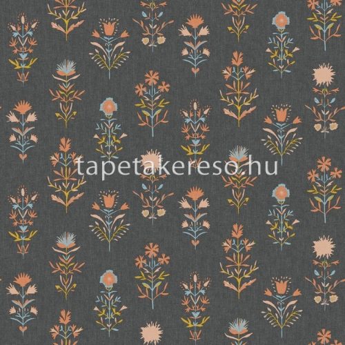 Caselio Boheme vlies, vinyl anyagú fekete, rózsaszín, sárga, kék színű etno, virágos modern tapéta