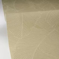   Caselio Borneo vlies, vinyl anyagú, beige, zöld színű, leveles, Modern tapéta
