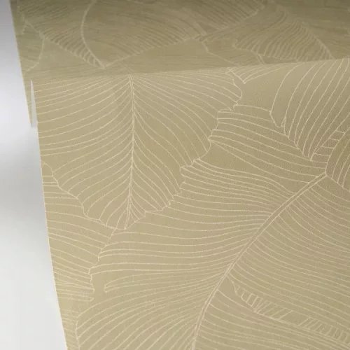 Caselio Borneo vlies, vinyl anyagú, beige, zöld színű, leveles, Modern tapéta