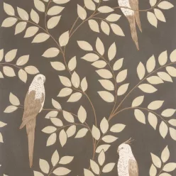   Caselio Borneo vlies, vinyl anyagú, szürke, barna, beige színű, madaras, leveles, Modern tapéta
