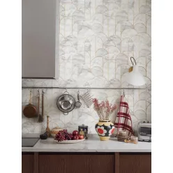   Boras Graphics vlies anyagú, fehér, szürke, arany színű, márványos, geometriai, Modern tapéta