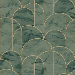   Boras Graphics vlies anyagú, zöld, arany színű, márványos, geometriai, Modern tapéta