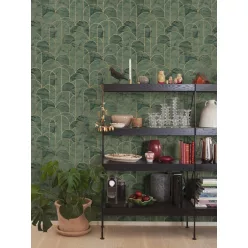   Boras Graphics vlies anyagú, zöld, arany színű, márványos, geometriai, Modern tapéta