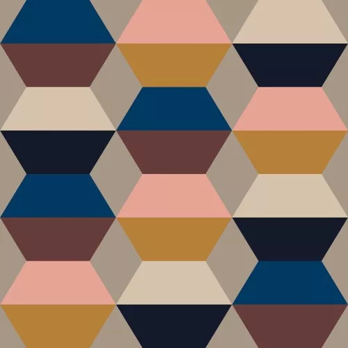 Boras Graphics vlies anyagú, kék, fekete, barna, barack színű, geometriai, Modern tapéta