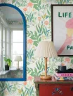 Boras Icons vlies anyagú, fehér, zöld, sárga, kék színű, virágos, leveles, Modern tapéta