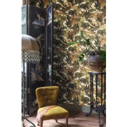   Khroma Cabinet vlies anyagú zöld, barna, sárga, beige, csillámos színű állatos, növényes modern tapéta