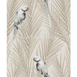   Khroma Cabinet vlies anyagú beige, fekete, fehér színű madaras, leveles modern tapéta