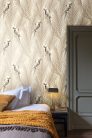 Khroma Cabinet vlies anyagú beige, fekete, fehér színű madaras, leveles modern tapéta