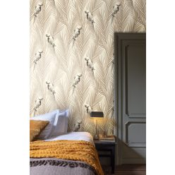   Khroma Cabinet vlies anyagú beige, fekete, fehér színű madaras, leveles modern tapéta