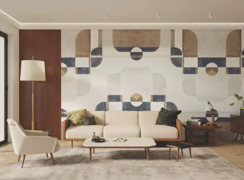 Casadeco CARNABY STREET vlies anyagú törtfehér, barna, sárga, szürke színű geometriai Modern panel