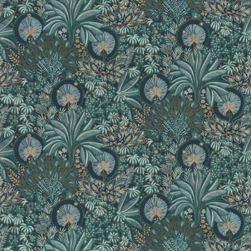 Casamance Nuit d'orient vlies anyagú, kék, türkiz, bronz színű, növényes, Modern tapéta
