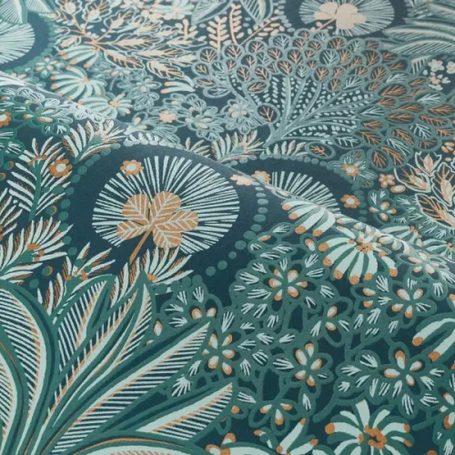 Casamance Nuit d'orient vlies anyagú, kék, türkiz, bronz színű, növényes, Modern tapéta
