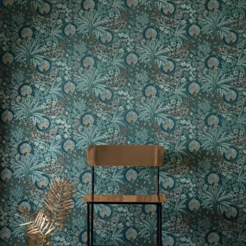 Casamance Nuit d'orient vlies anyagú, kék, türkiz, bronz színű, növényes, Modern tapéta