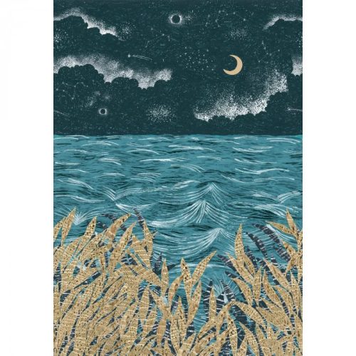Casamance Nuit d'orient vlies anyagú, kék, keki, törtfehér színű, tenger, Modern poszter
