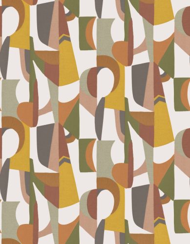Casamance L'Atelier vinyl, vlies anyagú, fehér, zöld, szürke, barna, sárga színű, geometriai, Modern tapéta