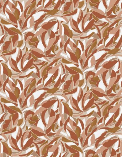 Casamance L'Atelier vinyl, vlies anyagú, fehér, barna, terrakotta, barack színű, absztrakt, leveles, textilhatású, Modern tapéta