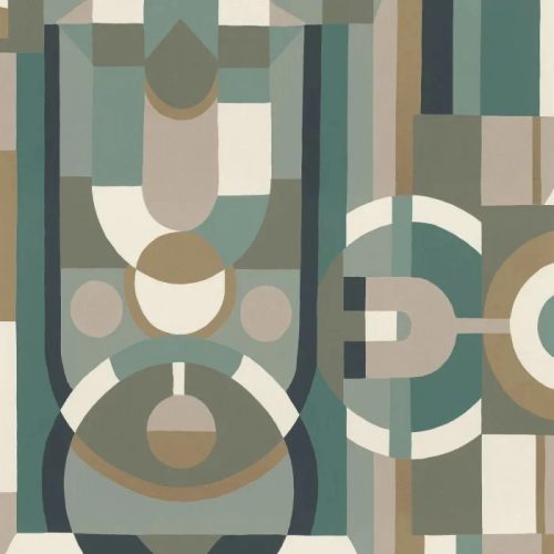 Casamance Faubourg Des Lumiéres vlies anyagú, beige, zöld, kék, keki, arany színű, art deco, geometriai, Modern tapéta
