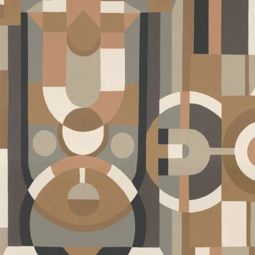 Casamance Faubourg Des Lumiéres vlies anyagú, fehér, keki, arany, szürke, fekete, barna színű, art deco, geometriai, Modern tapéta