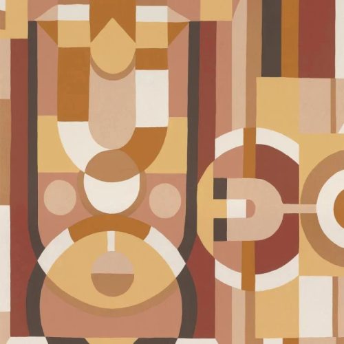 Casamance Faubourg Des Lumiéres vlies anyagú, barna, fehér, okker, bordó, mályva, arany színű, art deco, geometriai, Modern tapéta