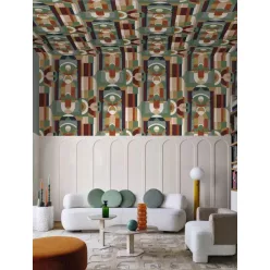   Casamance Faubourg Des Lumiéres vlies anyagú, kék, zöld, barna, arany, fehér, bordó színű, art deco, geometriai, Modern tapéta