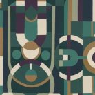 Casamance Faubourg Des Lumiéres vlies anyagú, zöld, beige, arany, lila, kék színű, art deco, geometriai, Modern tapéta
