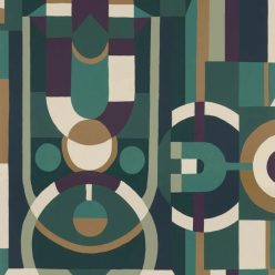   Casamance Faubourg Des Lumiéres vlies anyagú, zöld, beige, arany, lila, kék színű, art deco, geometriai, Modern tapéta
