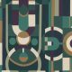 Casamance Faubourg Des Lumiéres vlies anyagú, zöld, beige, arany, lila, kék színű, art deco, geometriai, Modern tapéta