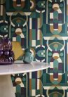 Casamance Faubourg Des Lumiéres vlies anyagú, zöld, beige, arany, lila, kék színű, art deco, geometriai, Modern tapéta