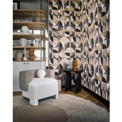   Casamance Faubourg Des Lumiéres vlies anyagú, fekete, barna, beige, gyöngyház színű, geometriai, Modern tapéta