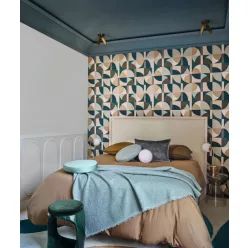   Casamance Faubourg Des Lumiéres vlies anyagú, zöld, arany, beige színű, geometriai, Modern tapéta