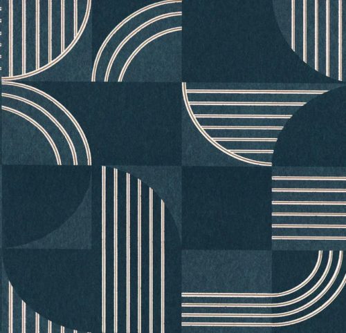 Casamance Faubourg Des Lumiéres vlies anyagú, kék, fehér, arany színű, geometriai, Modern tapéta
