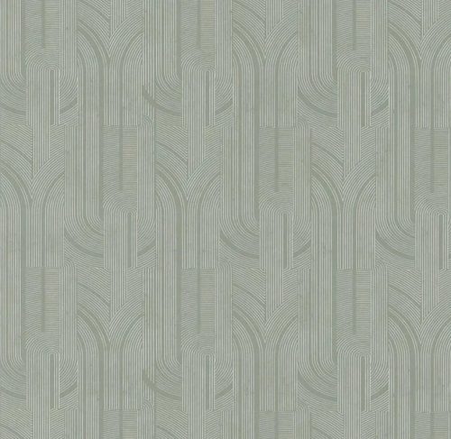 Casamance Faubourg Des Lumiéres vlies anyagú, zöld, beige, gyöngyház színű, art deco, geometriai, Modern tapéta