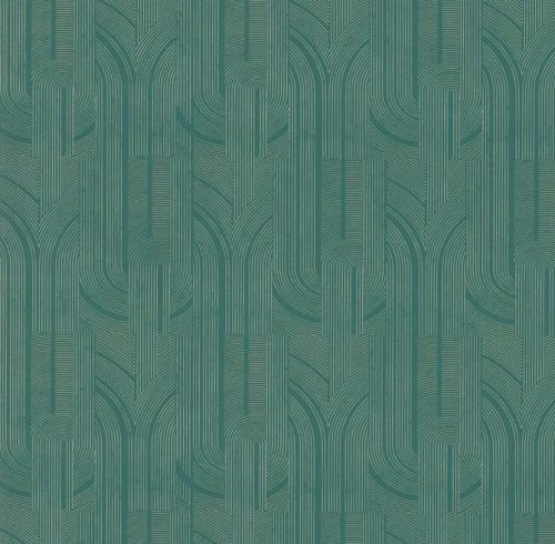 Casamance Faubourg Des Lumiéres vlies anyagú, zöld, arany színű, art deco, geometriai, Modern tapéta