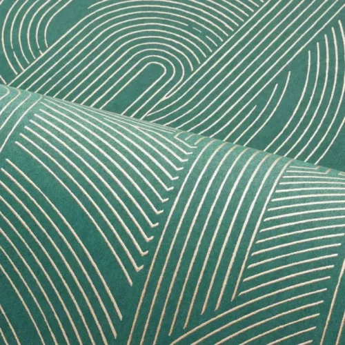 Casamance Faubourg Des Lumiéres vlies anyagú, zöld, arany színű, art deco, geometriai, Modern tapéta