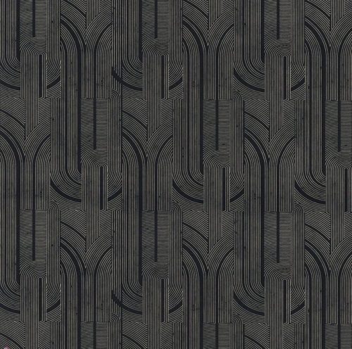 Casamance Faubourg Des Lumiéres vlies anyagú, fekete, arany színű, art deco, geometriai, Modern tapéta