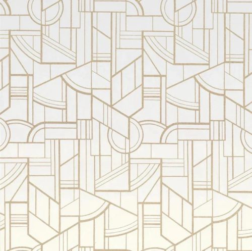 Casamance Faubourg Des Lumiéres vlies anyagú, fehér, arany  színű, art deco, geometriai, Modern tapéta