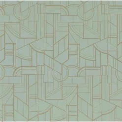   Casamance Faubourg Des Lumiéres vlies anyagú, zöld, arany színű, art deco, geometriai, Modern tapéta
