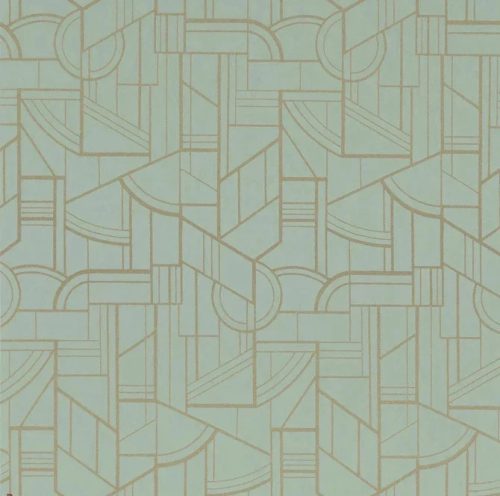 Casamance Faubourg Des Lumiéres vlies anyagú, zöld, arany színű, art deco, geometriai, Modern tapéta