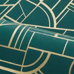  Casamance Faubourg Des Lumiéres vlies anyagú, zöld, arany színű, art deco, geometriai, Modern tapéta