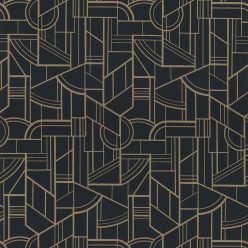   Casamance Faubourg Des Lumiéres vlies anyagú, fekete, arany színű, art deco, geometriai, Modern tapéta