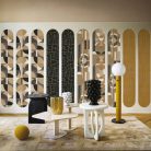Casamance Faubourg Des Lumiéres vlies anyagú, fekete, arany színű, art deco, geometriai, Modern tapéta
