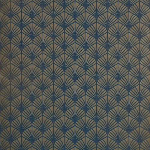 Casamance Magnitude papír, vinyl anyagú, kék, arany színű, art deco, geometriai, Modern tapéta