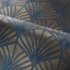 Casamance Magnitude papír, vinyl anyagú, kék, arany színű, art deco, geometriai, Modern tapéta