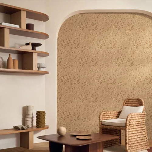 Casamance Palmadora vinyl, vlies anyagú, fehér, beige színű, leveles, textilhatású, Modern tapéta