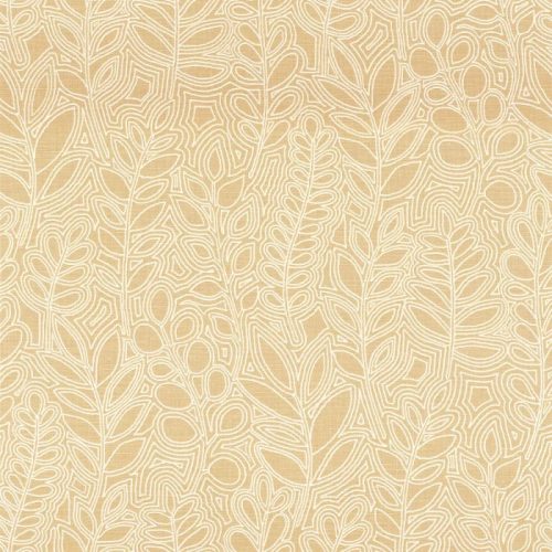Casamance Palmadora vinyl, vlies anyagú, mustársárga, fehér színű, leveles, textilhatású, Modern tapéta