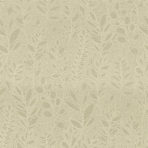 Casamance Palmadora vinyl, vlies anyagú, zöld, beige színű, leveles, textilhatású, Modern tapéta