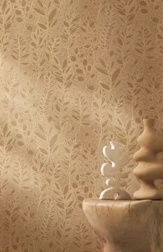 Casamance Palmadora vinyl, vlies anyagú, barna, beige színű, leveles, textilhatású, Modern tapéta